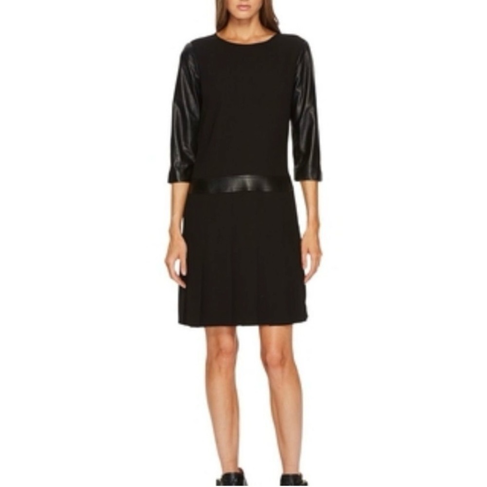 NWT The Kooples Leather Trim Black Dress Size 32EU